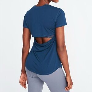 Athleta Air Out Cinch Blue Open Back Tee Shirt, Sport Top Size XS